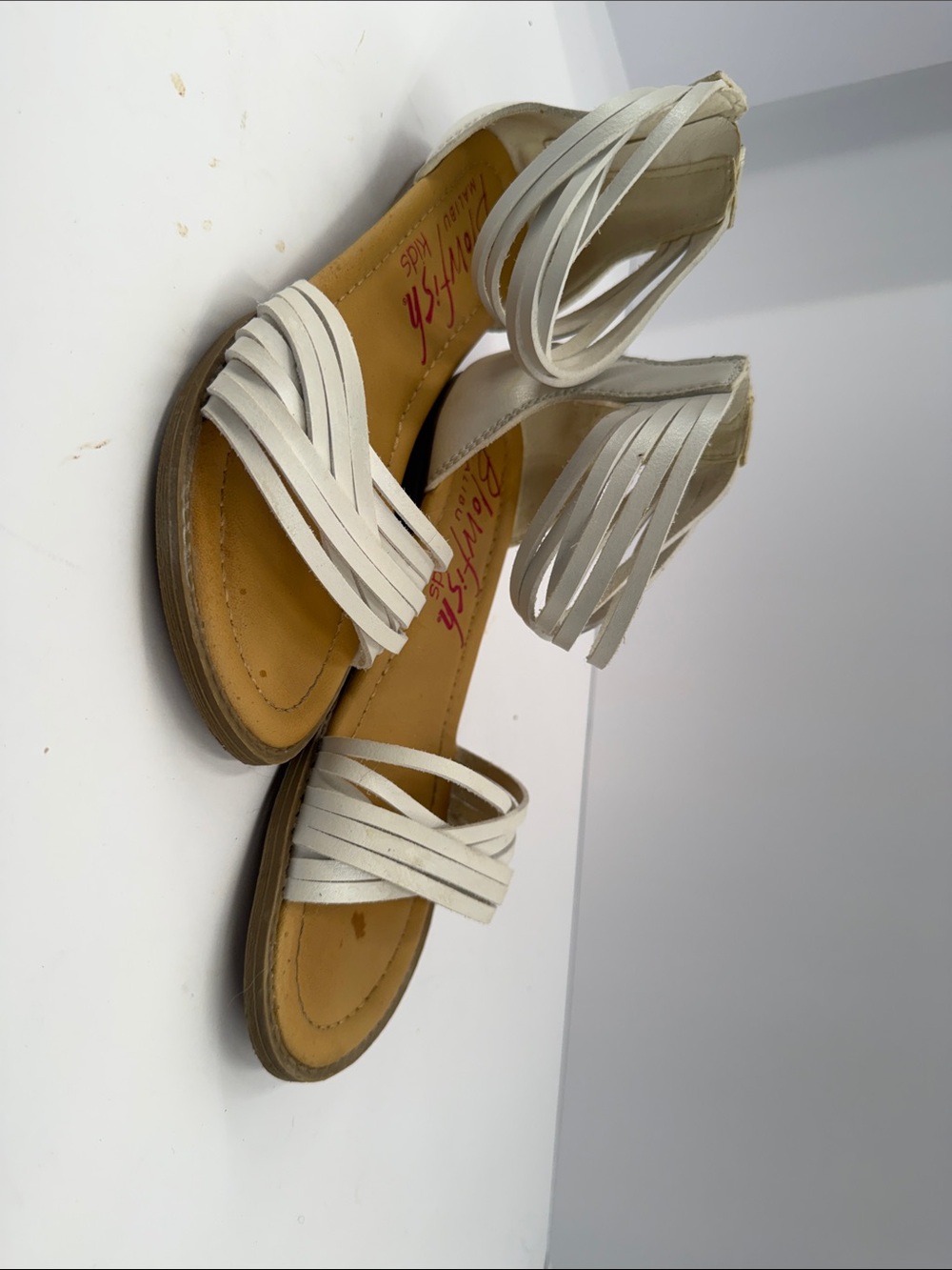 Girls’ White Strappy Ankle-Wrap Sandals